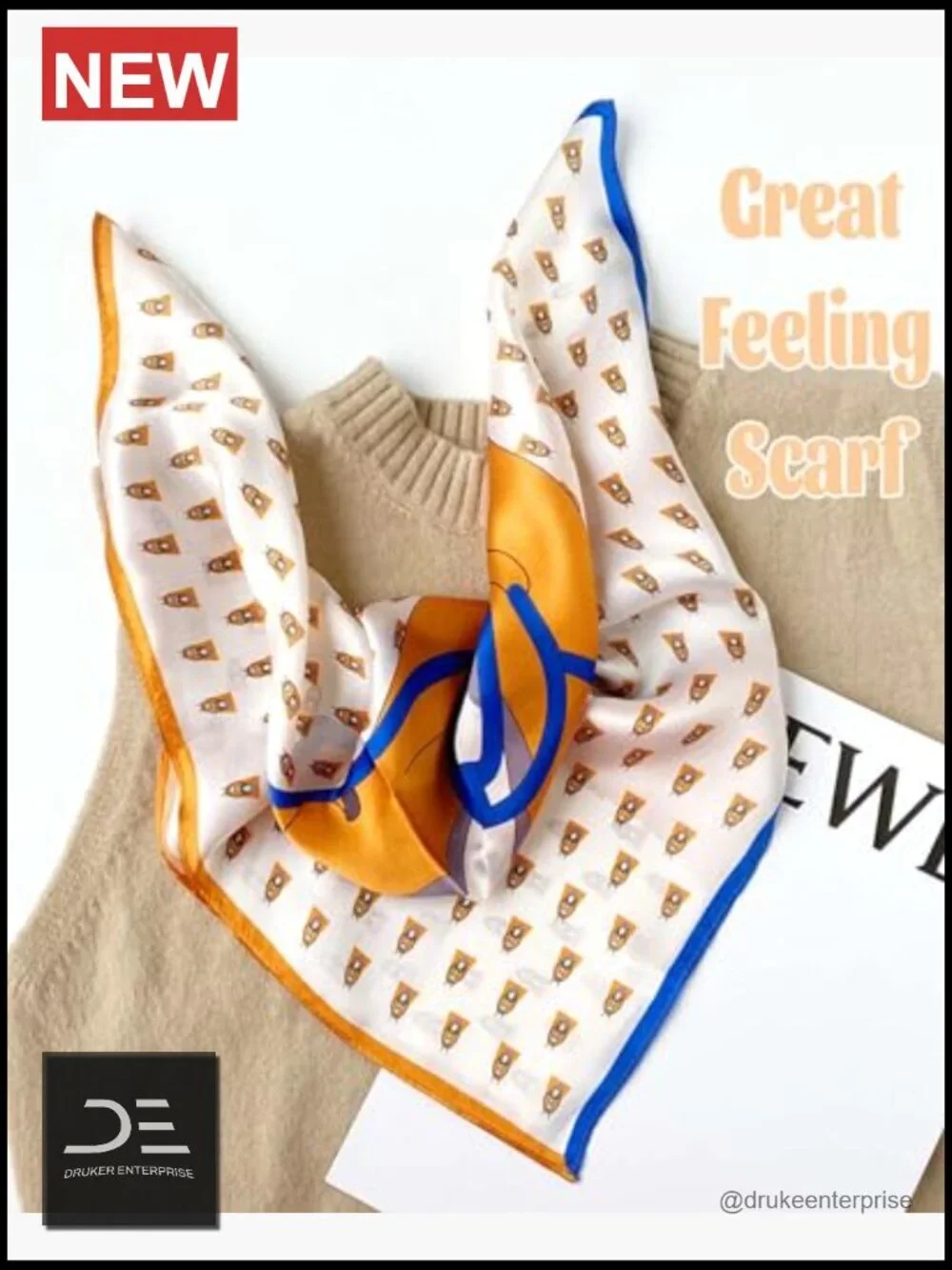 Mulberry Silk Feeling Fashion Square Neck Satin Scarf for Hair Bag